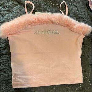Forever 21 crop tank with feather details on bottom. Light pink. Size medium.